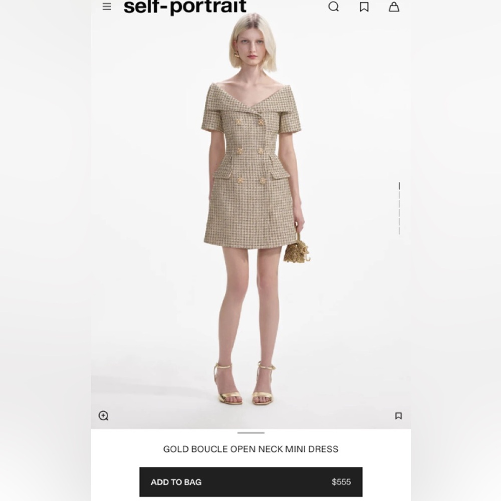 Self Portrait GOLD BOUCLE OPEN NECK MINI DRESS